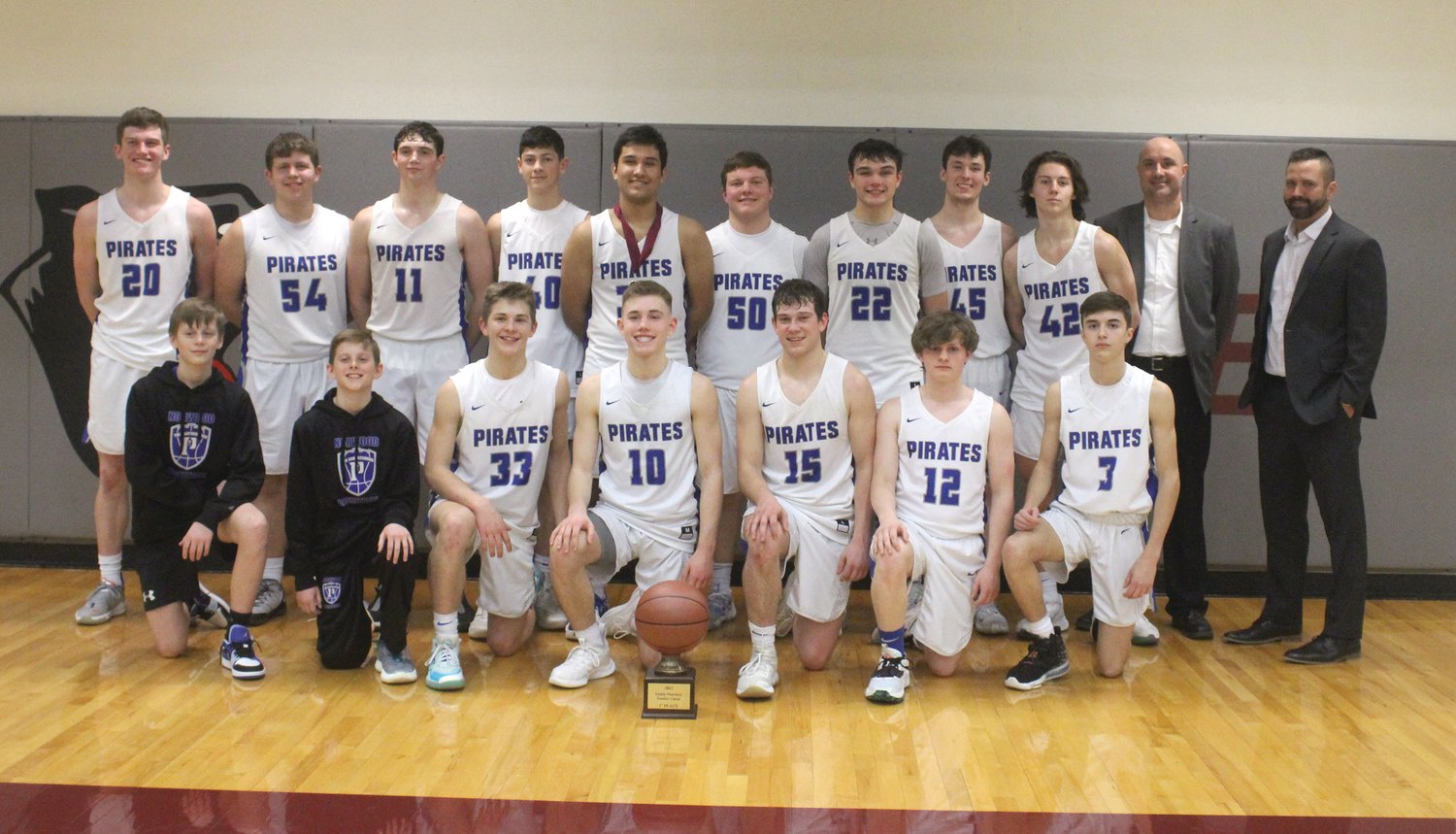 The Norwood Pirates basketball team after rallying to defeat Marshfield in the Family Pharmacy Panther Classic held in Mountain Grove.